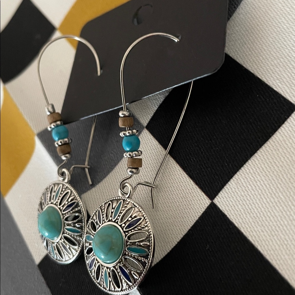 Hand Crafted Turquoise and Blue Earrings - Picture 2 of 4